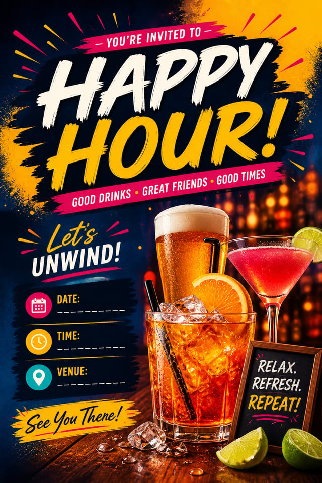 Happy Hour Invitation — vibrant style invitation card