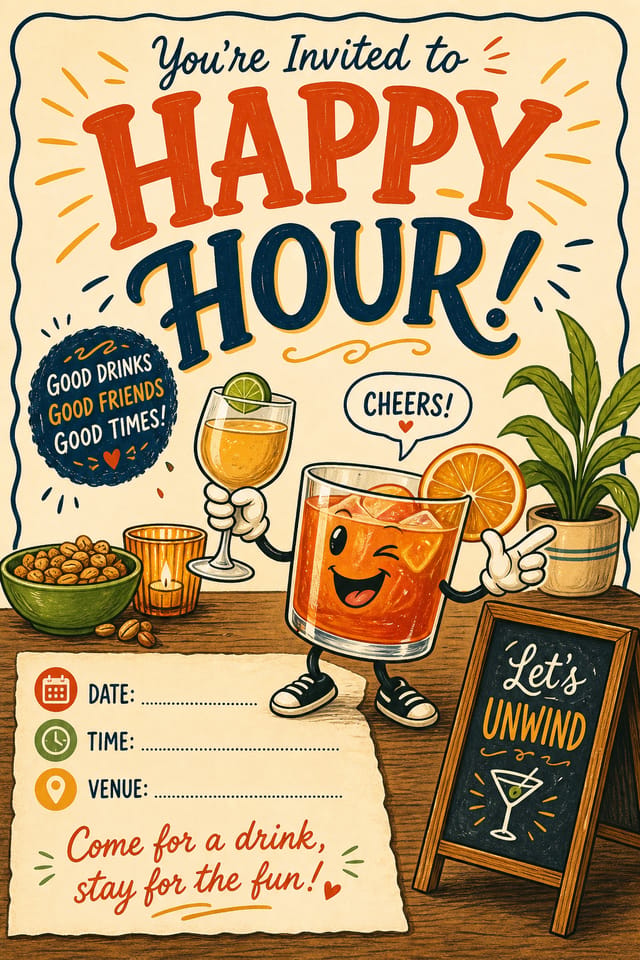 Happy Hour Invitation — illustration style invitation card