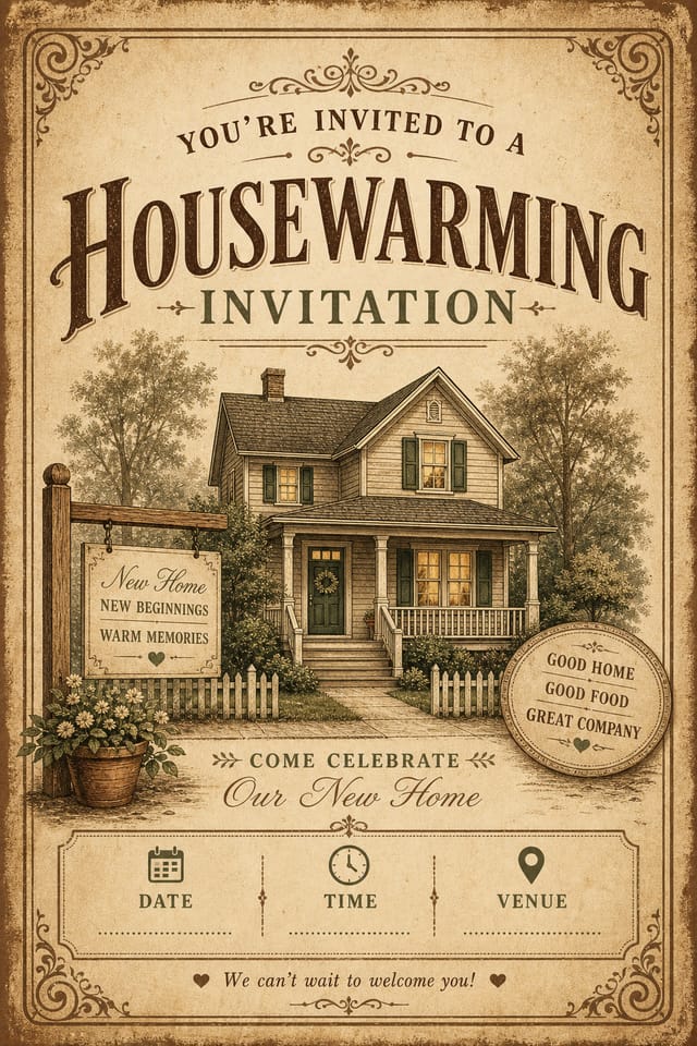 Housewarming Invitation — vintage style invitation card