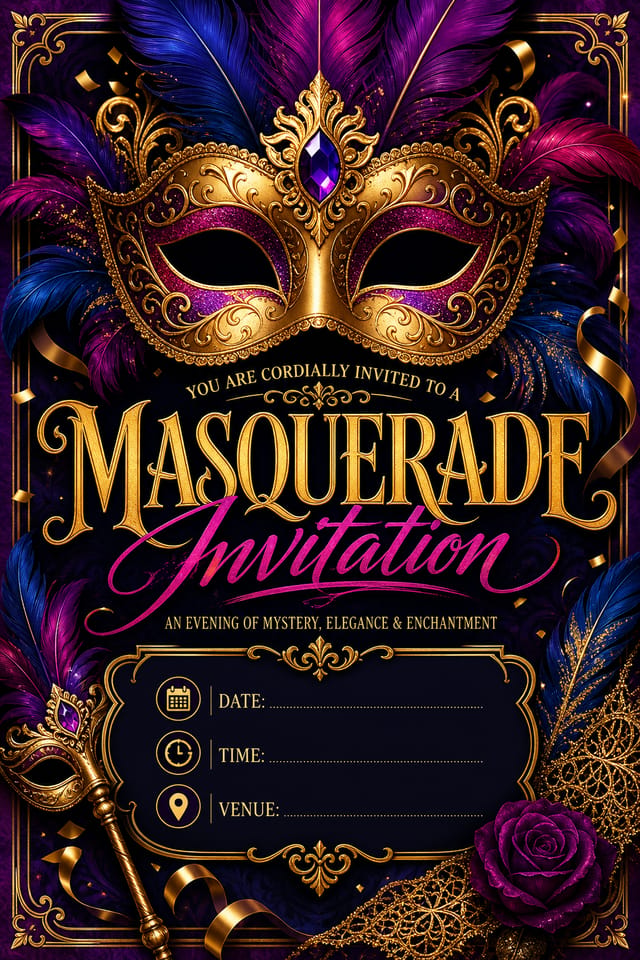 Masquerade Invitation — vibrant style invitation card