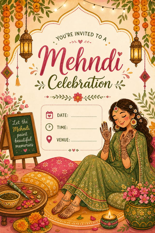 Mehndi Invitation — illustration style invitation card