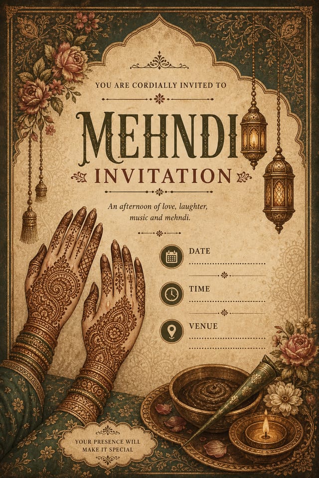 Mehndi Invitation — vintage style invitation card