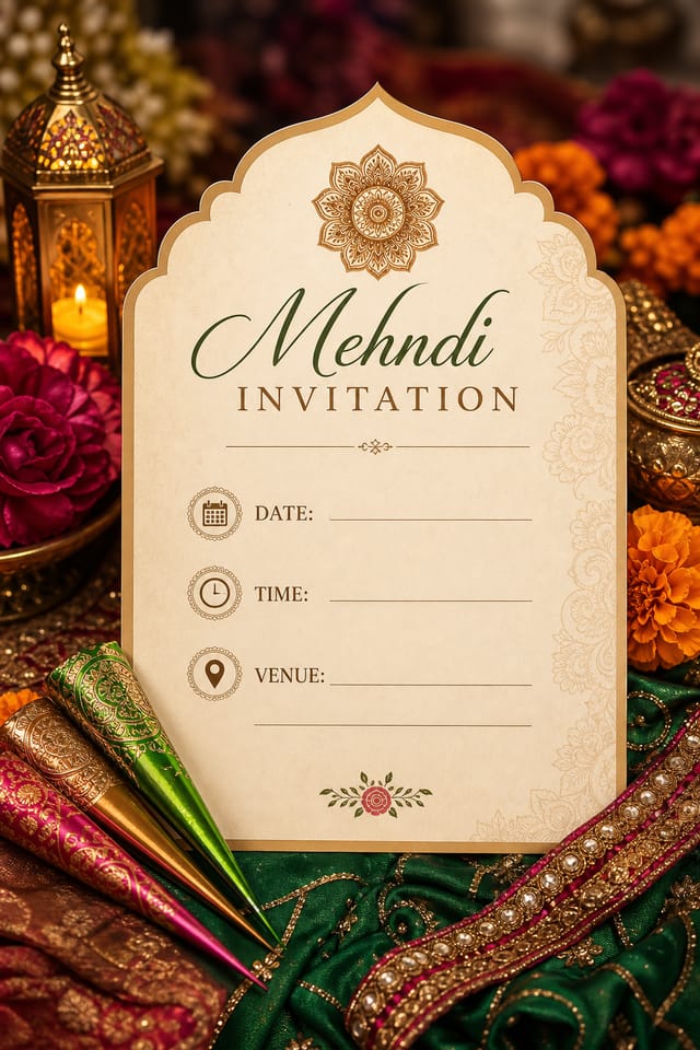Mehndi Invitation — photo-realistic style invitation card