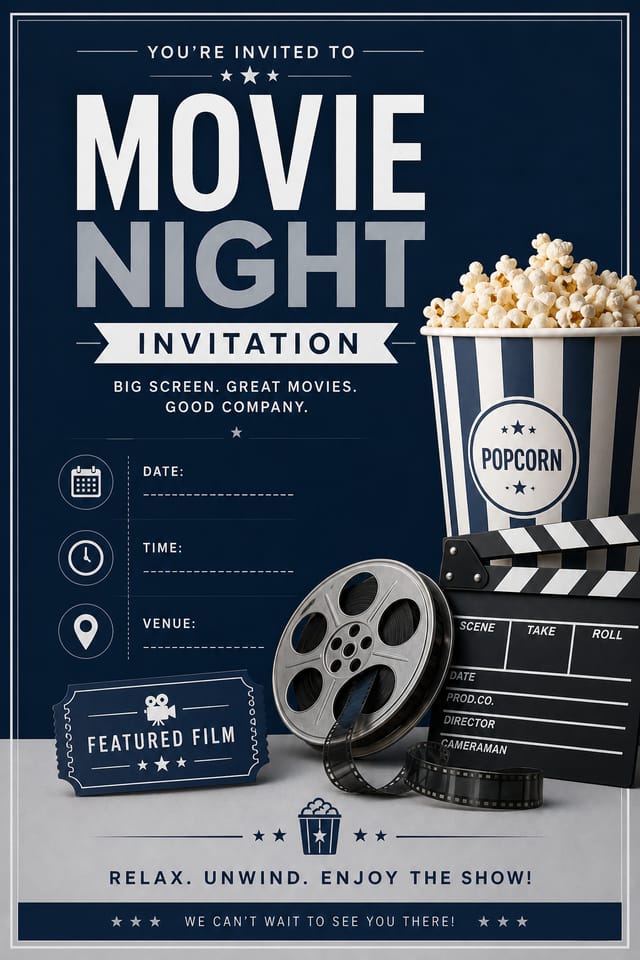 Movie Night Invitation — corporate style invitation card