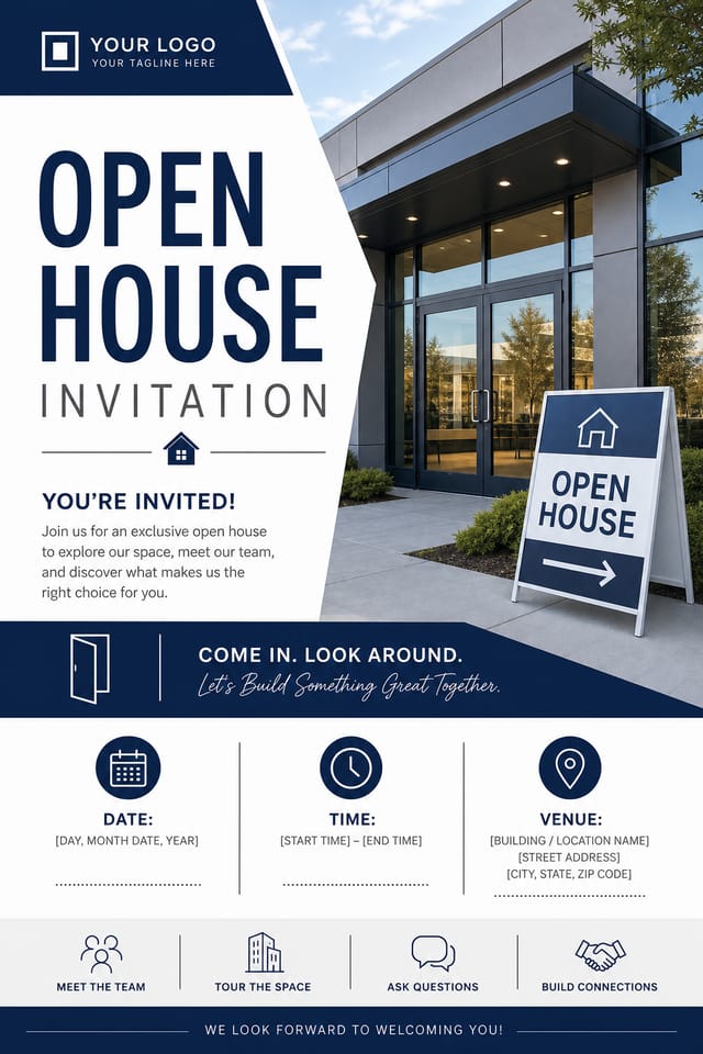 Open House Invitation — corporate style invitation card