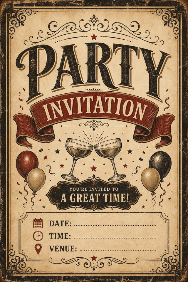 Party Invitation — vintage style invitation card
