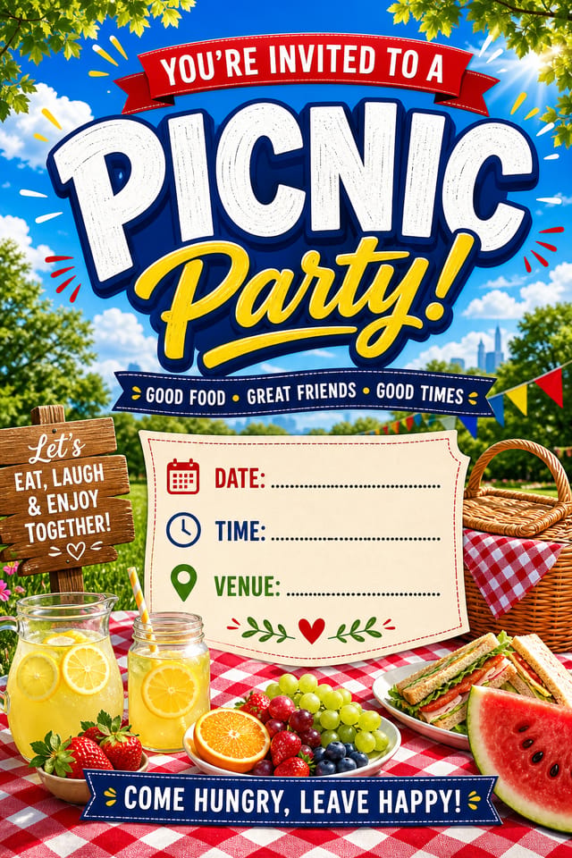 Picnic Invitation — vibrant style invitation card
