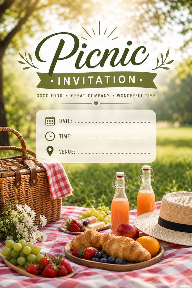 Picnic Invitation — photo-realistic style invitation card
