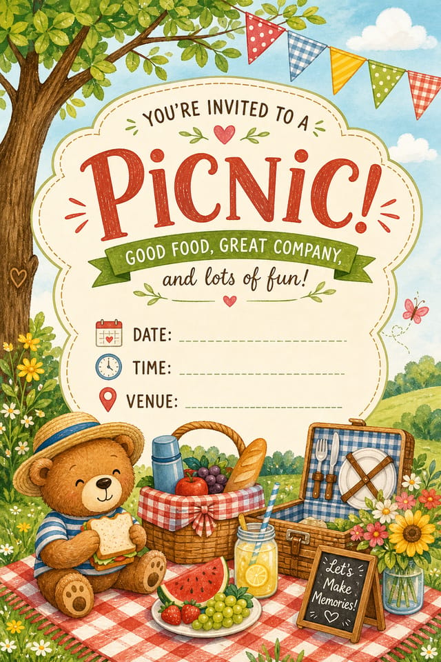 Picnic Invitation — illustration style invitation card