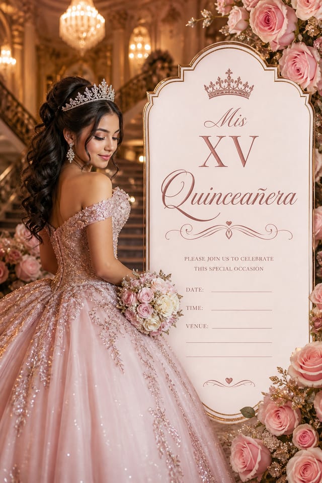 Quinceanera Invitation — photo-realistic style invitation card