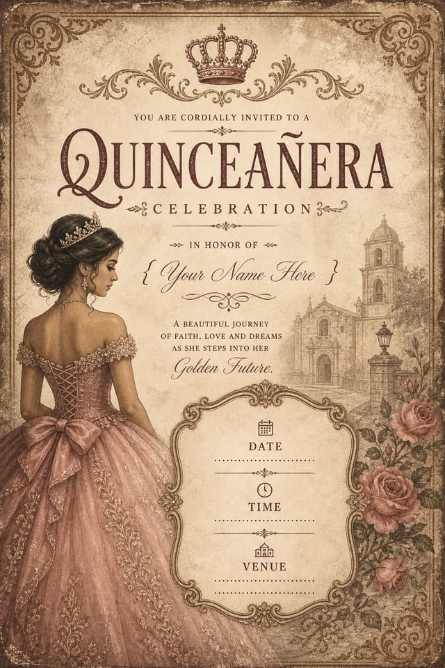 Quinceanera Invitation — vintage style invitation card