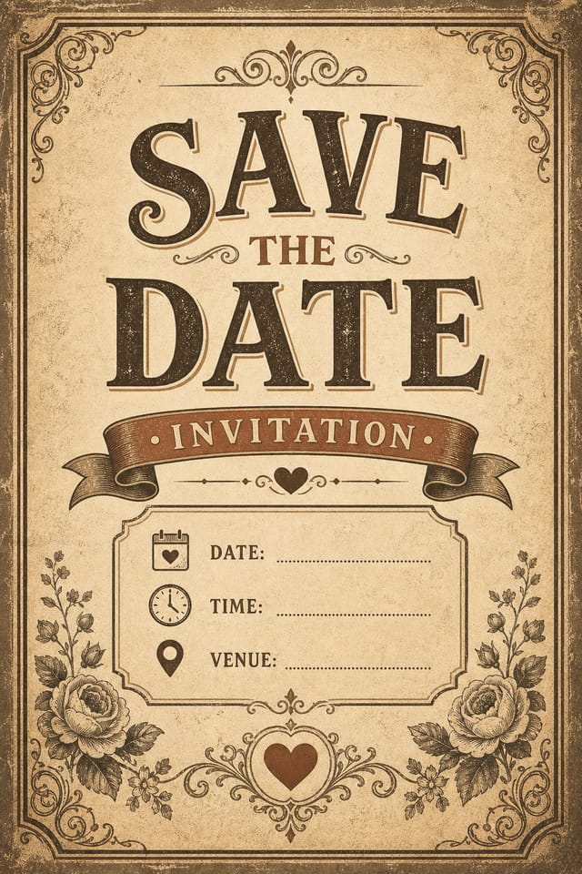 Save The Date Invitation — vintage style invitation card