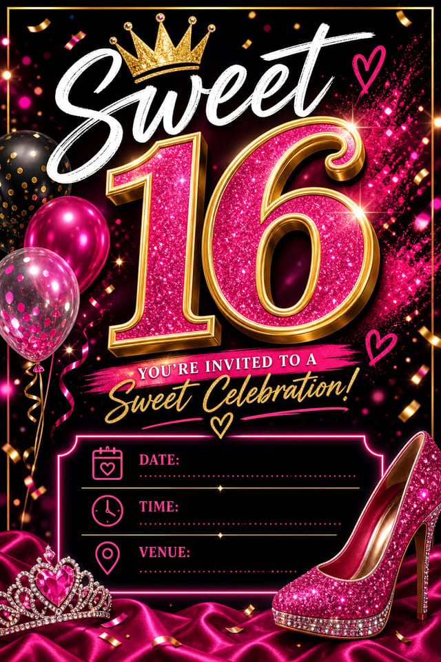 Sweet 16 Invitation — vibrant style invitation card