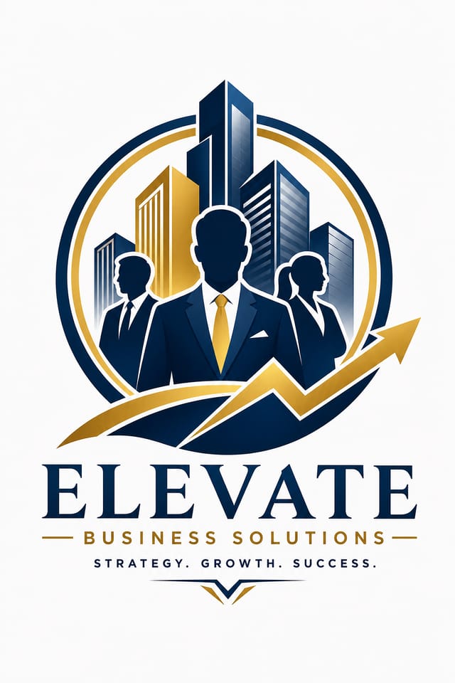 Business Logo — vibrant style logo concept, featuring professional office imagery, suit silhouettes, navy and gold palette