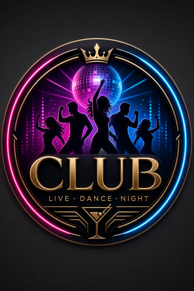 Club Logo — elegant style logo concept, featuring neon lights, dance imagery, dark background with bright accents