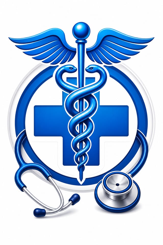 Doctor Logo — vibrant style logo concept, featuring medical caduceus, stethoscope, clean white/blue palette, healthcare imagery