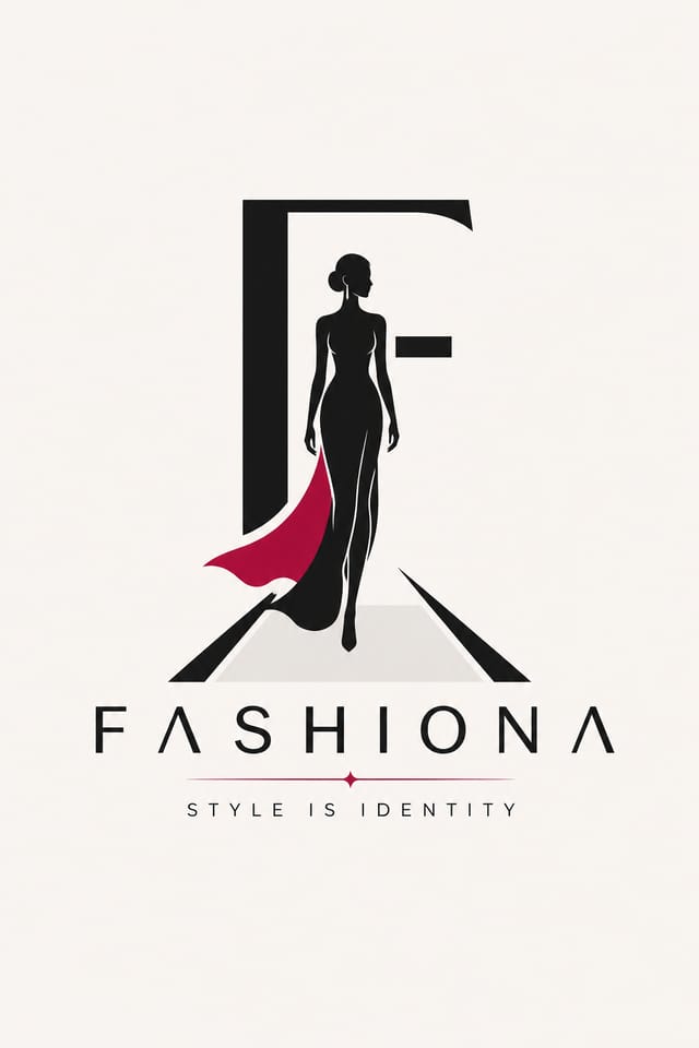 Fashion Logo — modern style logo concept, featuring model silhouette, runway, minimal modern aesthetic, monochrome with bold accent