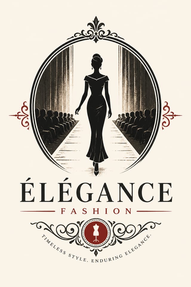 Fashion Logo — vintage style logo concept, featuring model silhouette, runway, minimal modern aesthetic, monochrome with bold accent