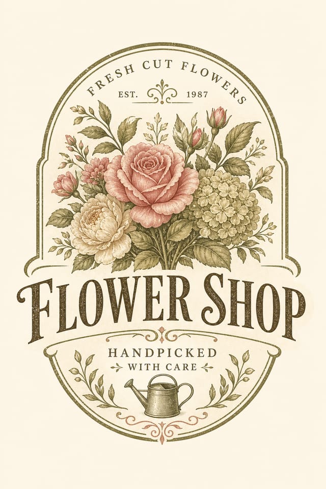 Flower Shop Logo — vintage style logo concept, featuring botanical floral imagery, garden palette, organic curves