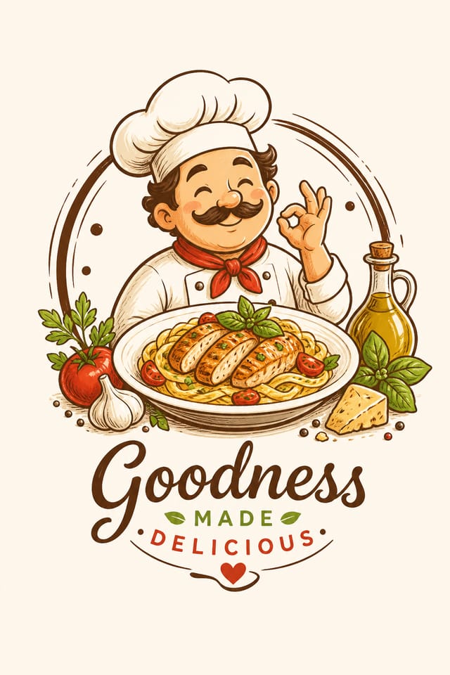 Food Logo — illustration style logo concept, featuring gourmet dish photography, fresh ingredients, warm appetizing tones