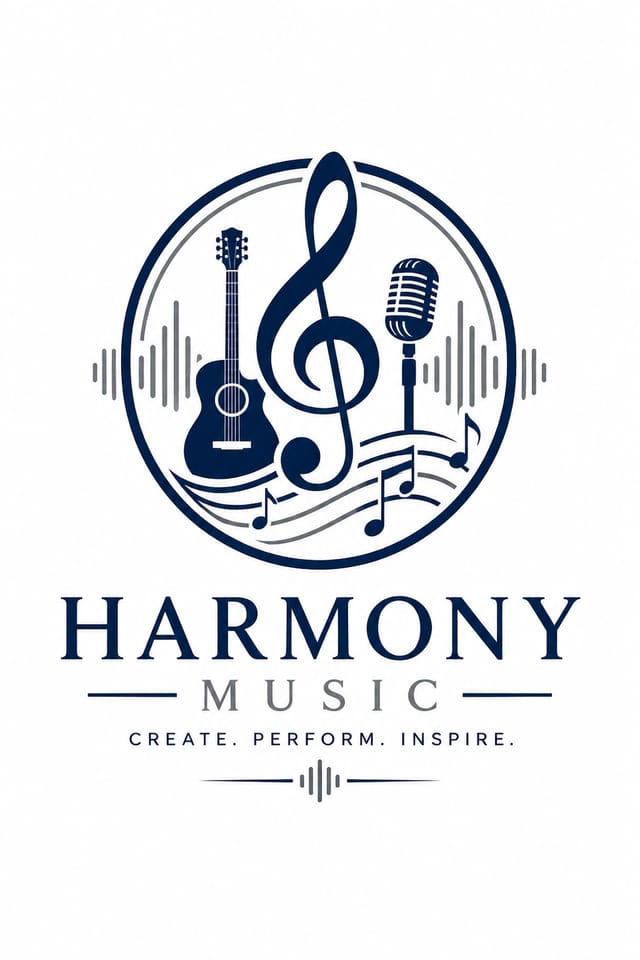 Music Logo — corporate style logo concept, featuring musical notes, instruments, sound waves, performance imagery