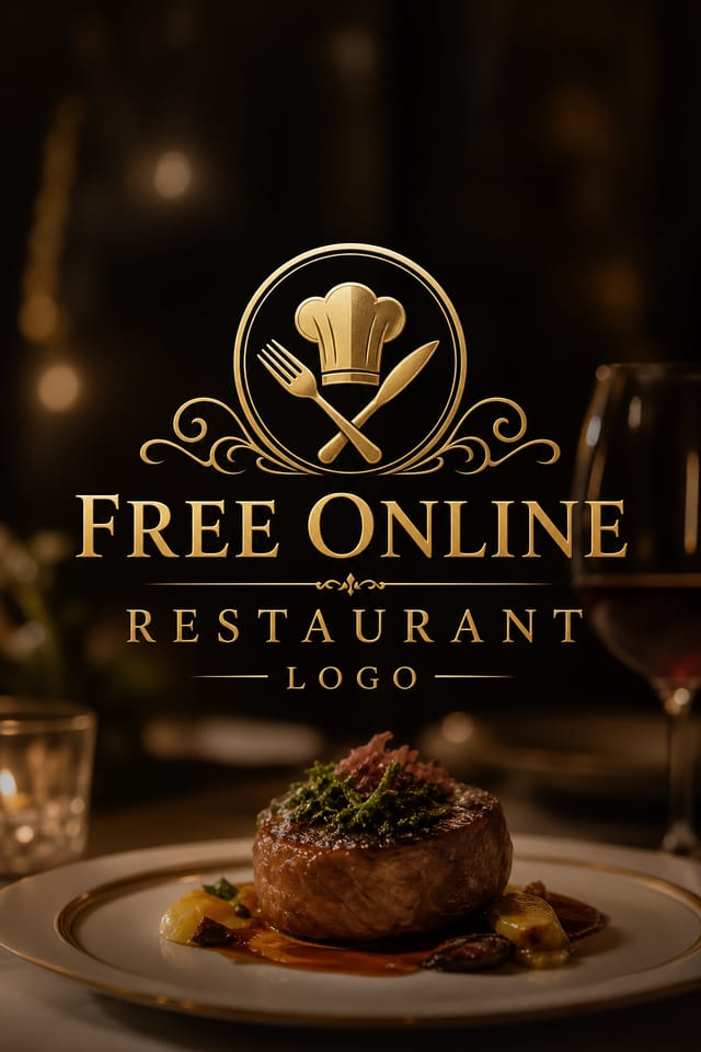 Free Online Restaurant Logo — photo-realistic style logo concept, featuring culinary imagery, fine dining, elegant typography, warm gold tones