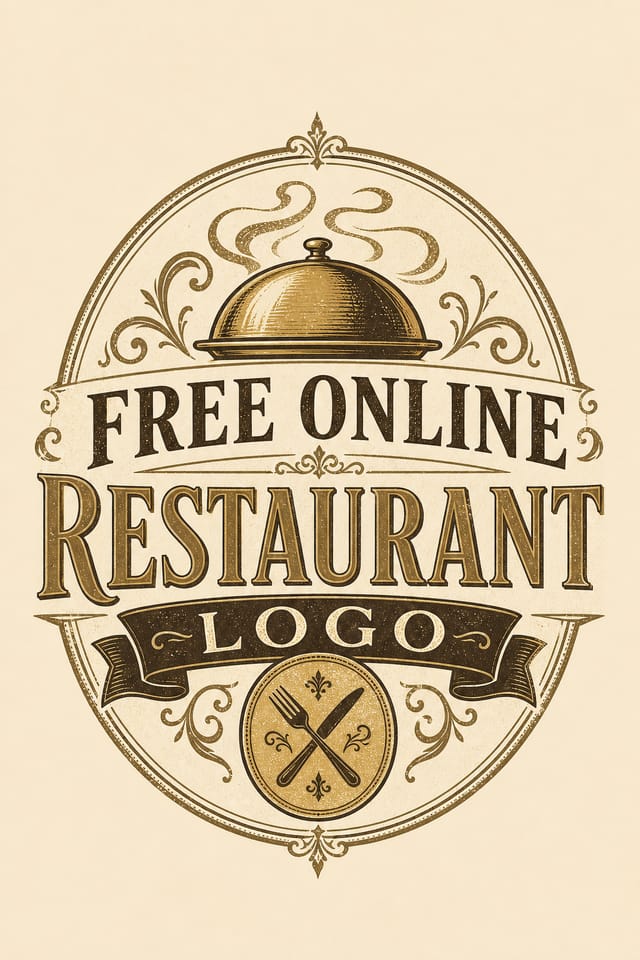 Free Online Restaurant Logo — vintage style logo concept, featuring culinary imagery, fine dining, elegant typography, warm gold tones