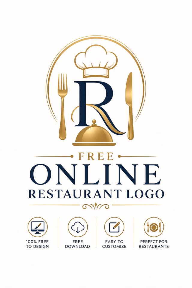 Free Online Restaurant Logo — corporate style logo concept, featuring culinary imagery, fine dining, elegant typography, warm gold tones