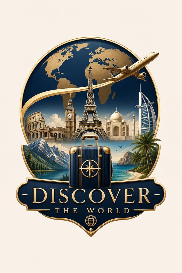 Travel Logo — elegant style logo concept, featuring landmarks, suitcase, plane, scenic vistas