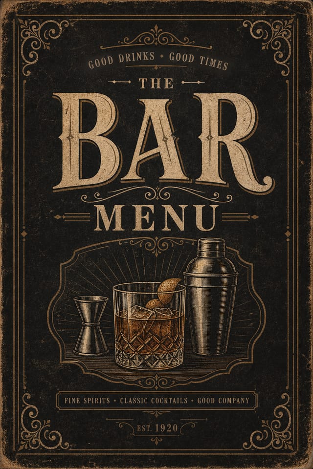 Bar Menu — vintage style menu cover
