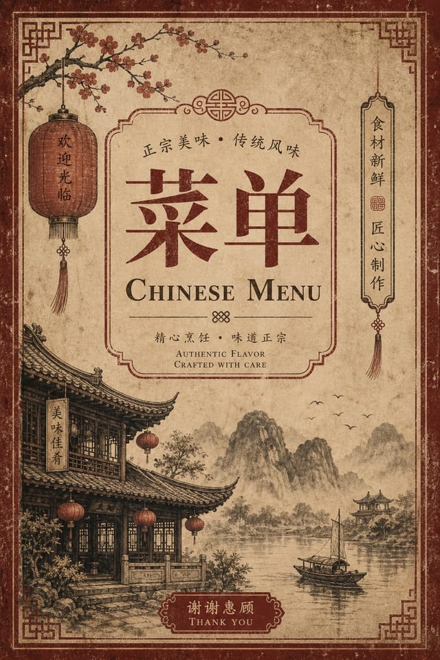 Chinese Menu — vintage style menu cover