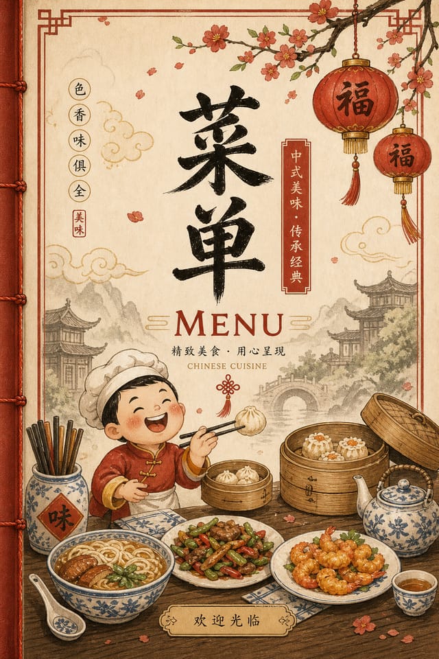 Chinese Menu — illustration style menu cover
