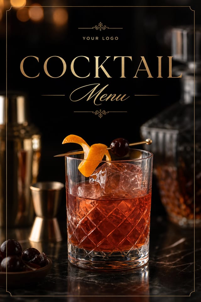 Cocktail Menu — photo-realistic style menu cover