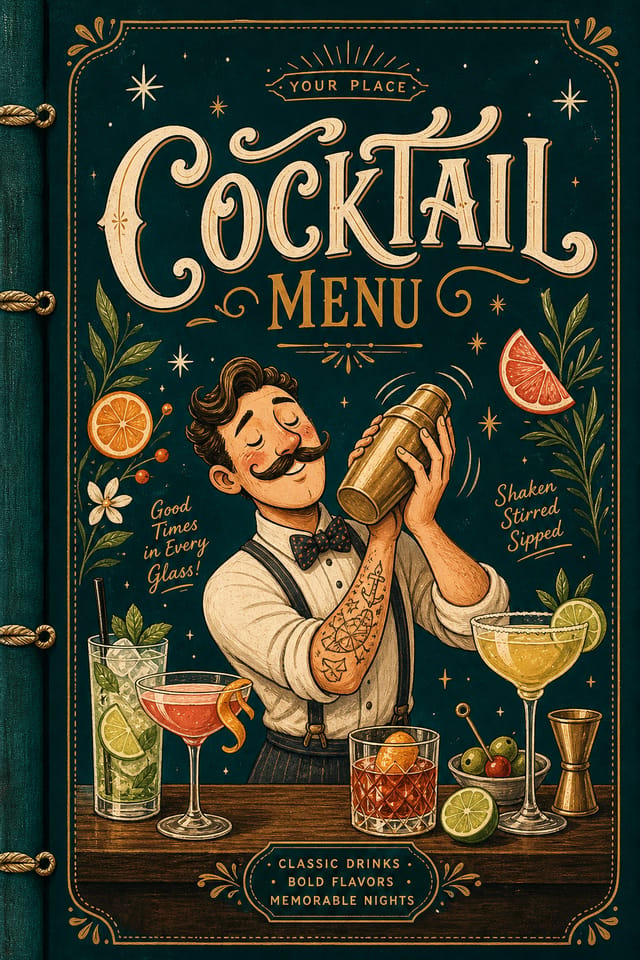Cocktail Menu — illustration style menu cover