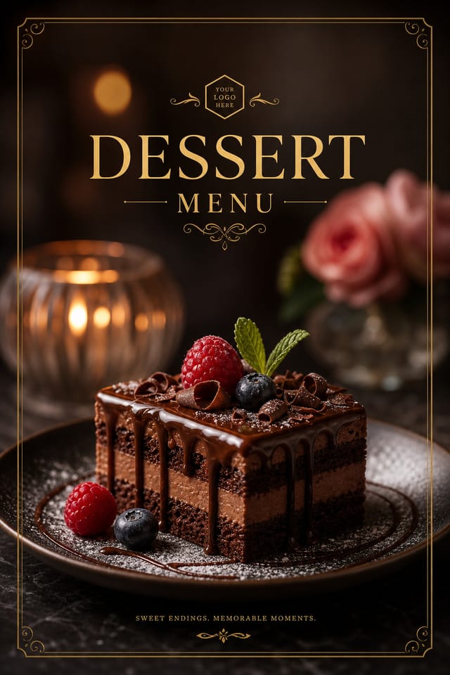 Dessert Menu — photo-realistic style menu cover