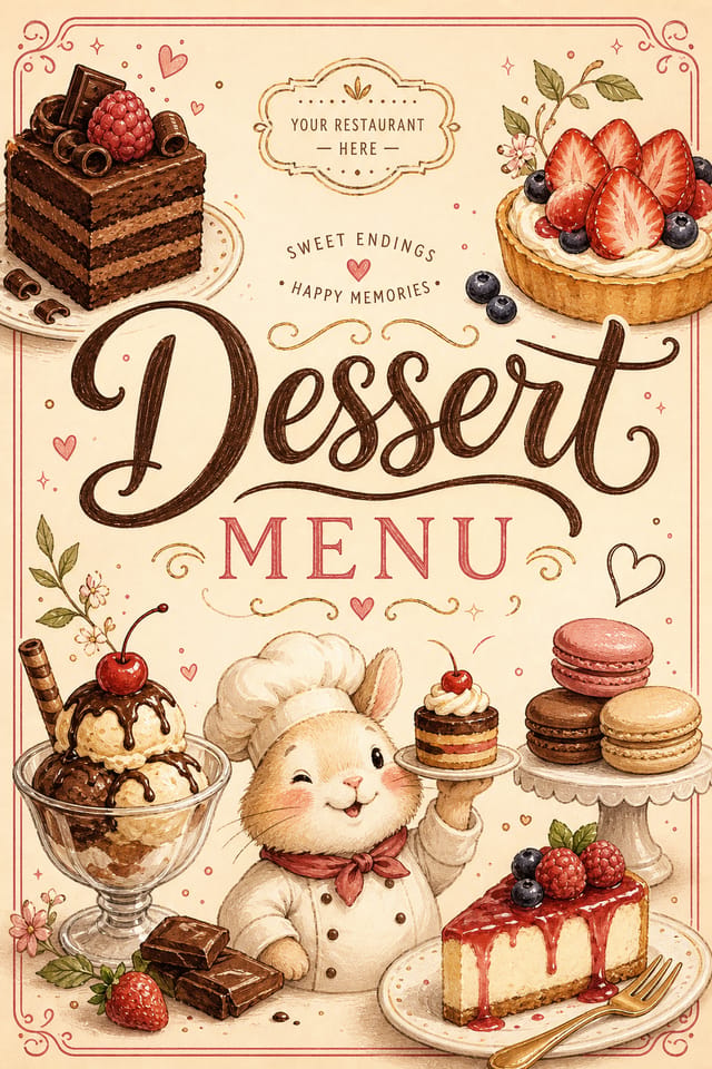 Dessert Menu — illustration style menu cover