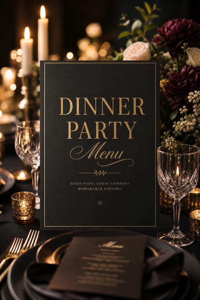 Dinner Party Menu — photo-realistic style menu cover