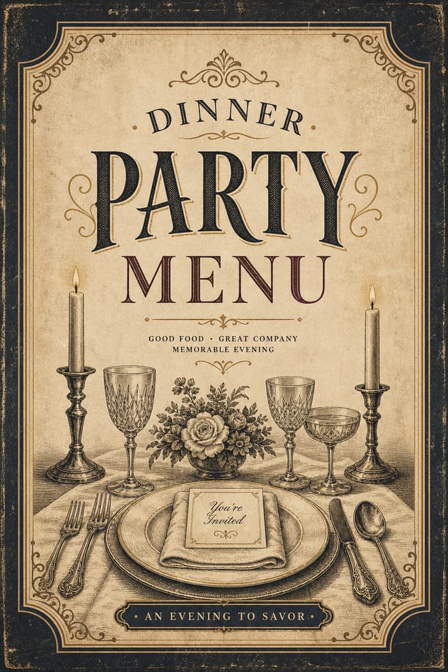 Dinner Party Menu — vintage style menu cover