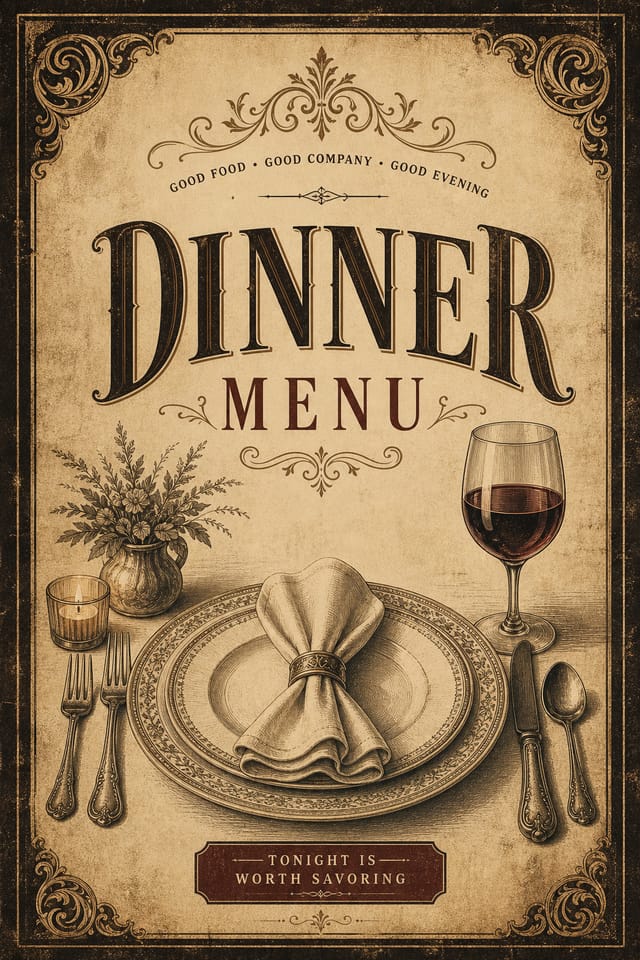 Dinner Menu — vintage style menu cover