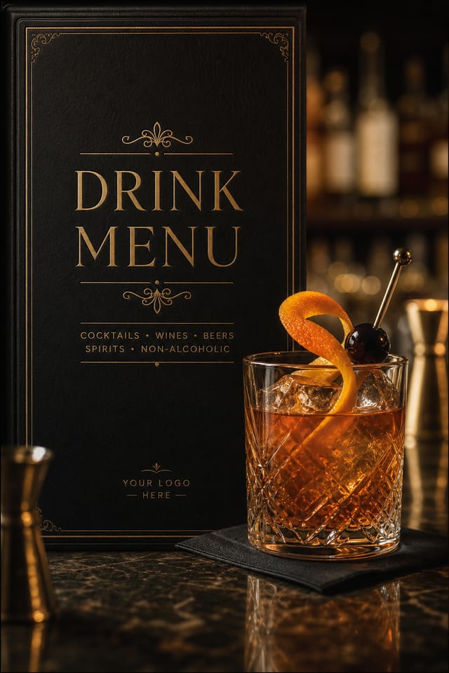 Drink Menu — photo-realistic style menu cover