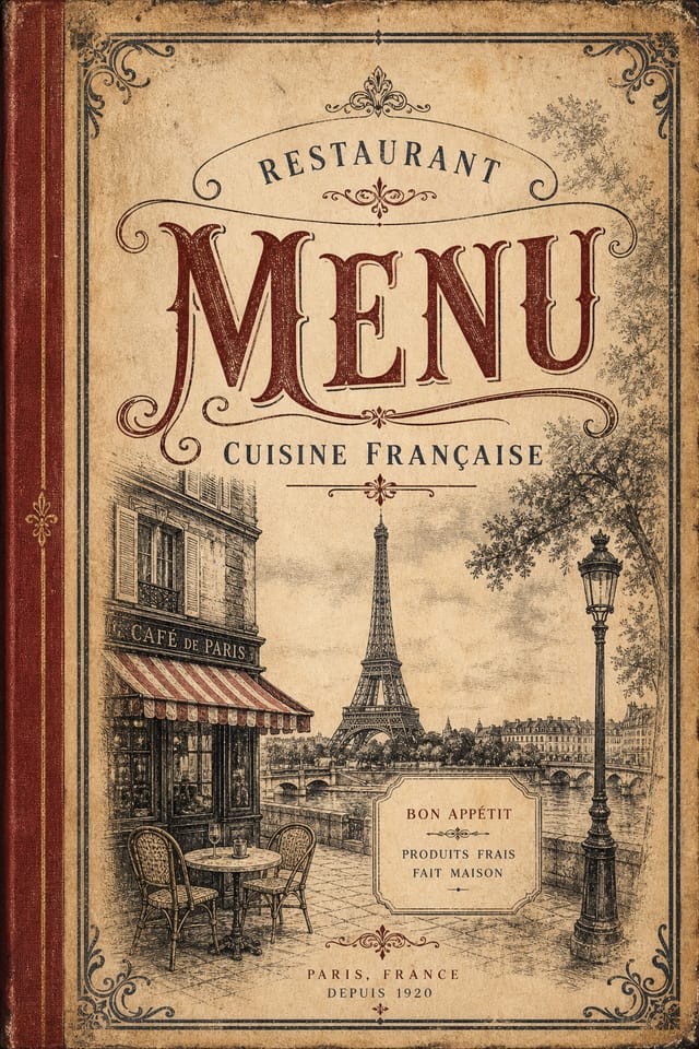 French Menu — vintage style menu cover