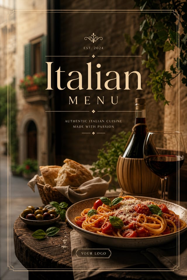 Italian Menu — photo-realistic style menu cover