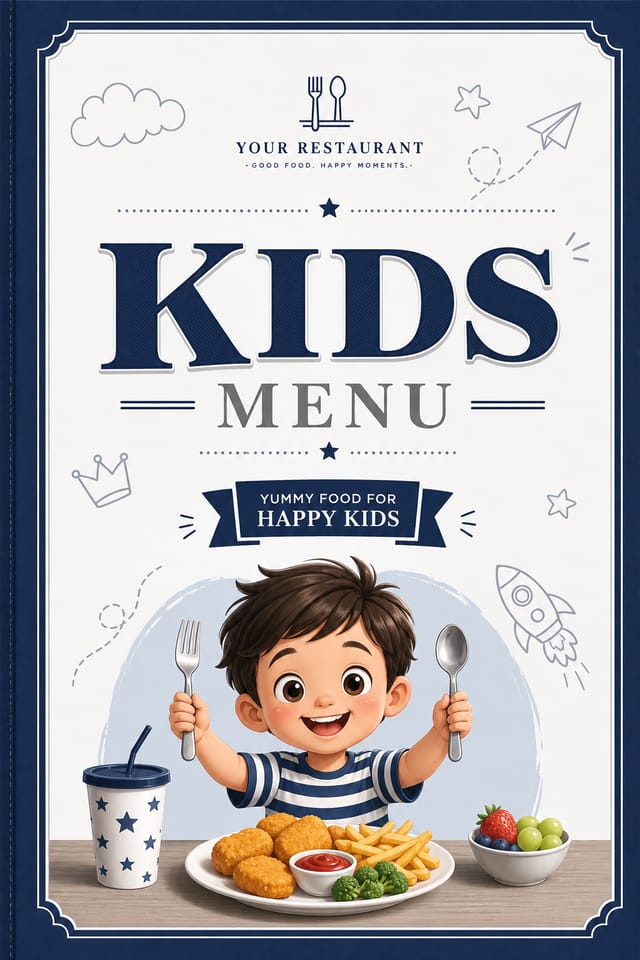 Kids Menu — corporate style menu cover