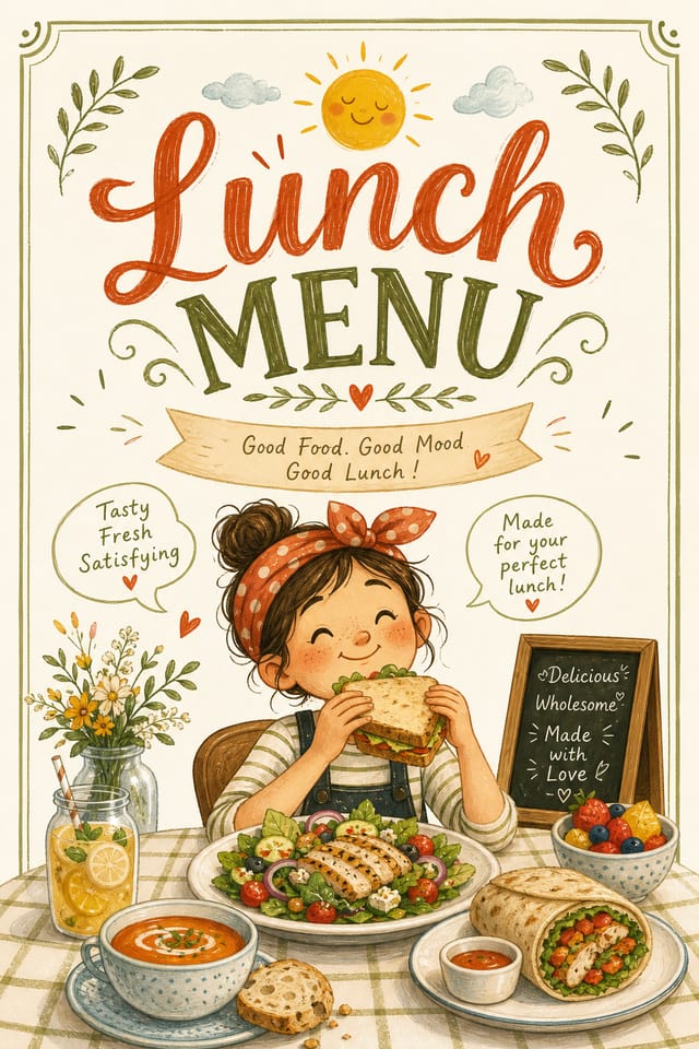 Lunch Menu — illustration style menu cover