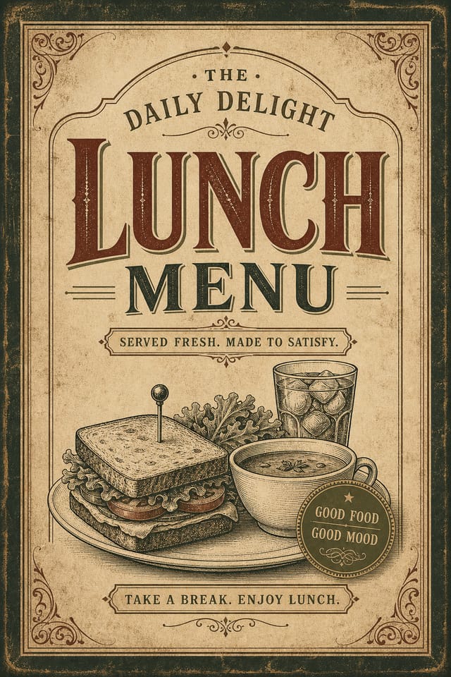 Lunch Menu — vintage style menu cover