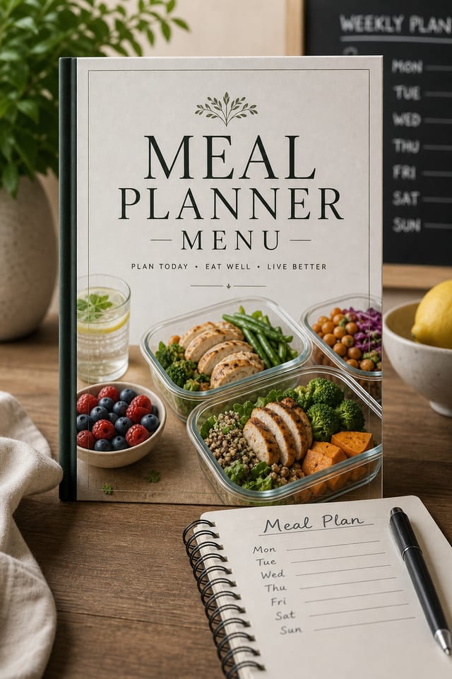 Meal Planner Menu — photo-realistic style menu cover