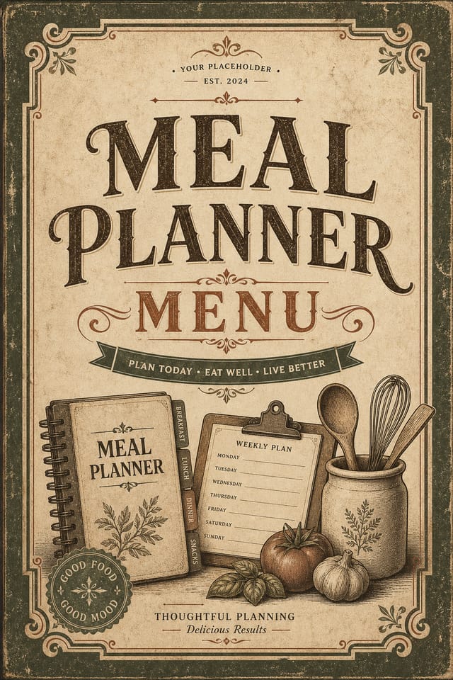 Meal Planner Menu — vintage style menu cover