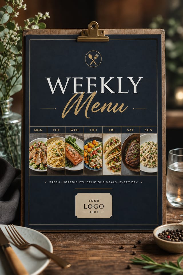 Weekly Menu — photo-realistic style menu cover