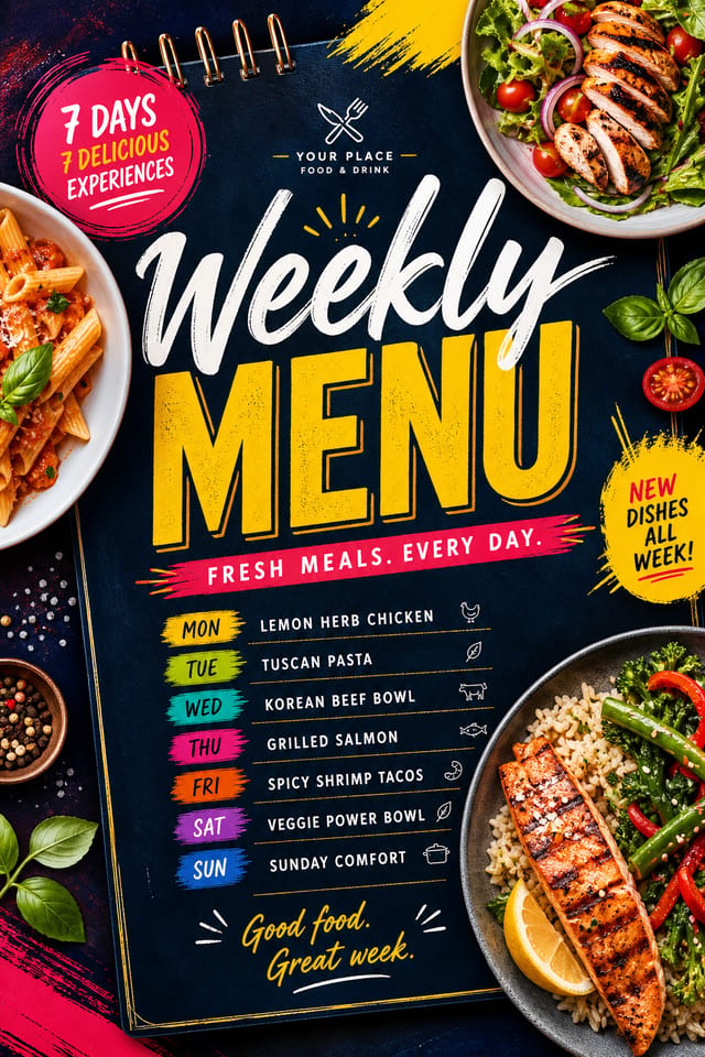 Weekly Menu — vibrant style menu cover