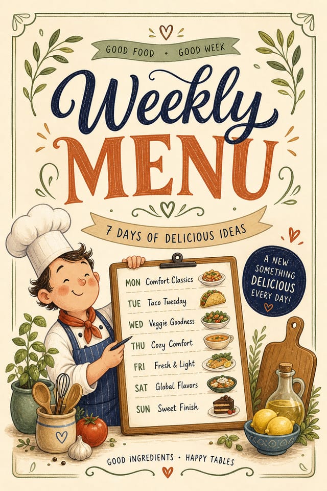 Weekly Menu — illustration style menu cover